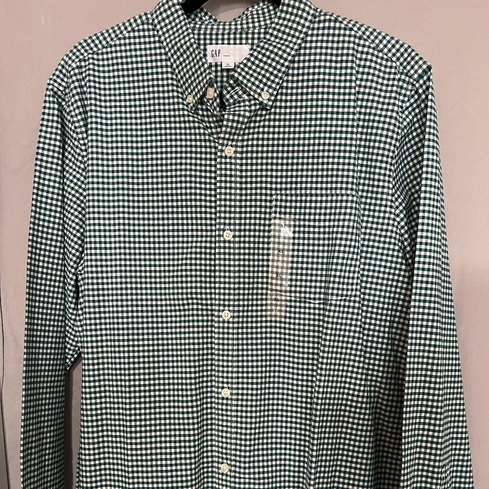 Gap Green Check Casual Button Up Dress Shirt XL